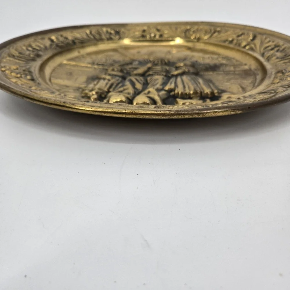 Vintage Lombard England‎ Brass Wall Plaque Dutch Windmill Scene Embossed 15